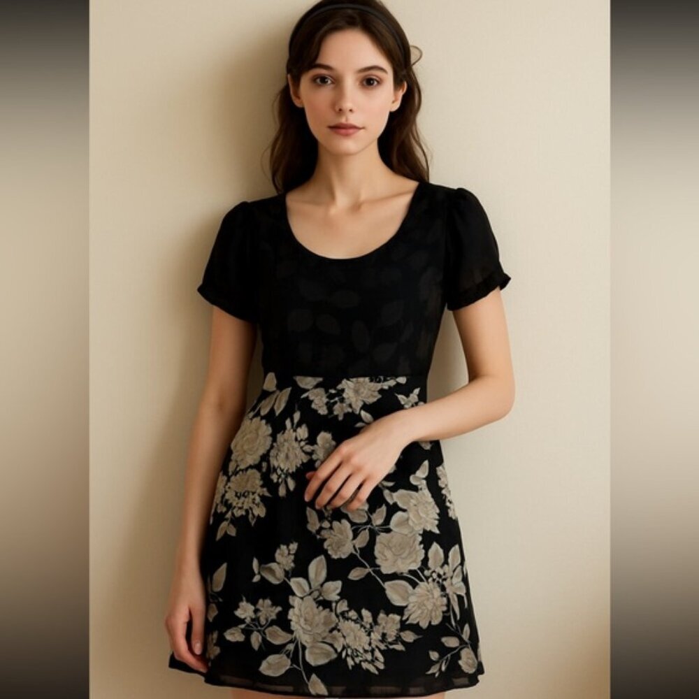 Y2k Vintage Nougat Black and blue Floral Dress size 2
